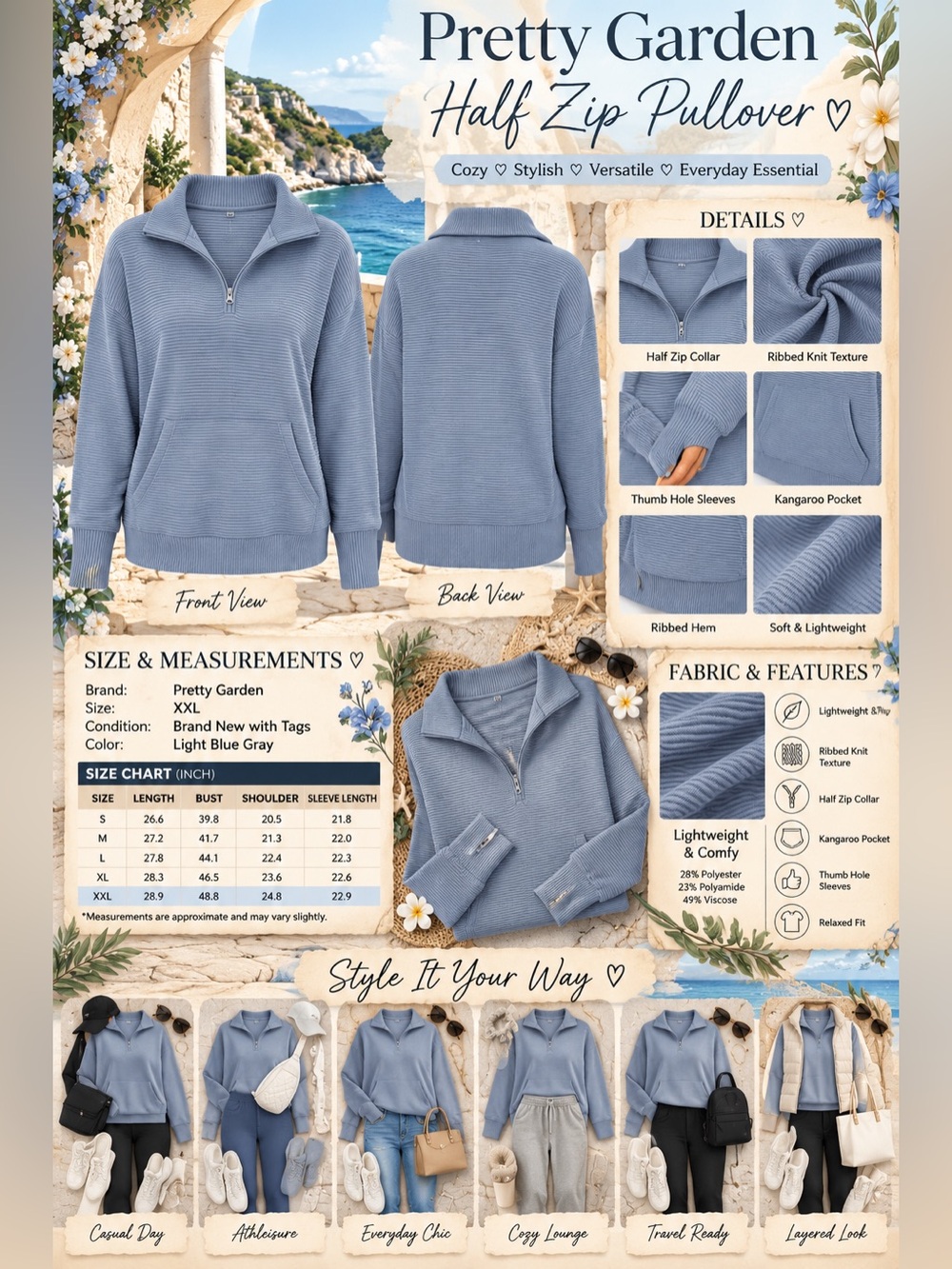 PRETTYGARDEN Ribbed Half Zip Pullover - Picture 4 of 8